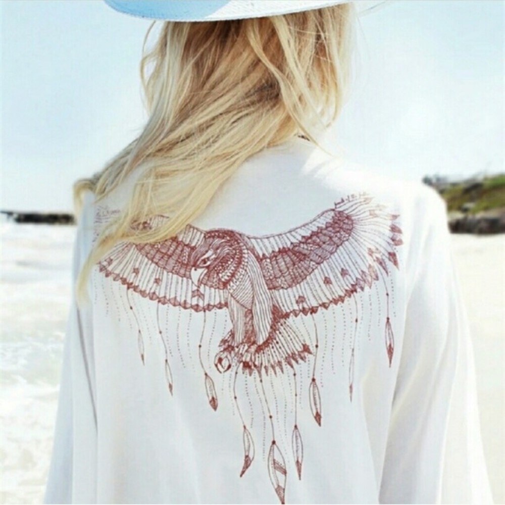 SOLD OUT CLEARANCE Eagle Sheer Crochet White Beach Coverup Wrap Top - Picture 4 of 7